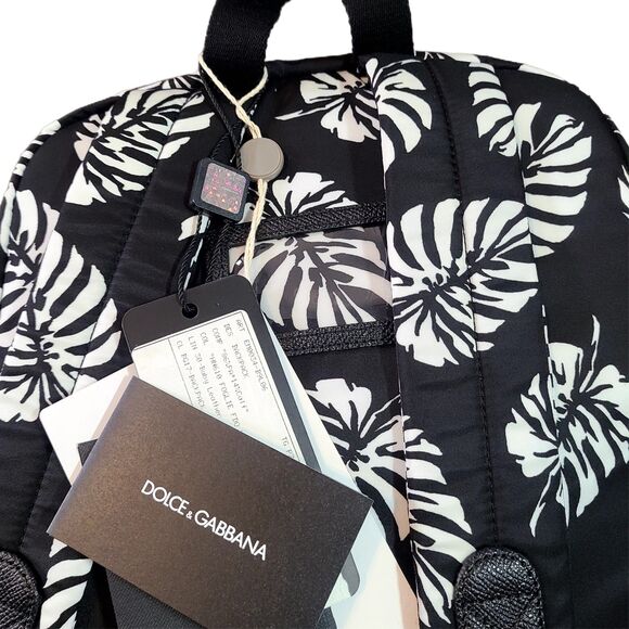 Dolce & Gabbana NEW Bambino Tropical Palm Leaf Print Nylon & Leather Backpack - Picture 7 of 12